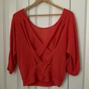 Sparkle&fade cross back sweater in peach-pink